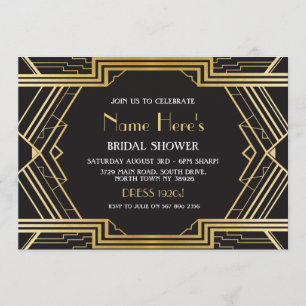 Invitación Gatsby Gold, Fiesta de ducha de novia Art Deco de 