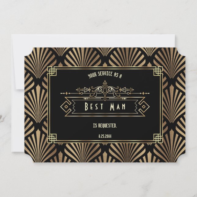 Invitación Gatsby negro Art Decó Serás Mi Mejor Hombre (Anverso)