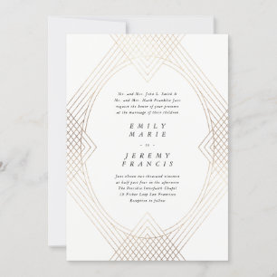Invitación Gatsby ovalado blanco dorado geométrico simple mod