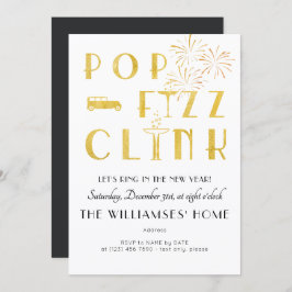 Invitación Gatsby Pop Fizz Clink Art Deco New Years Eve Party