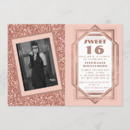Invitación Gatsby, Purpurina de oro Rosa 16