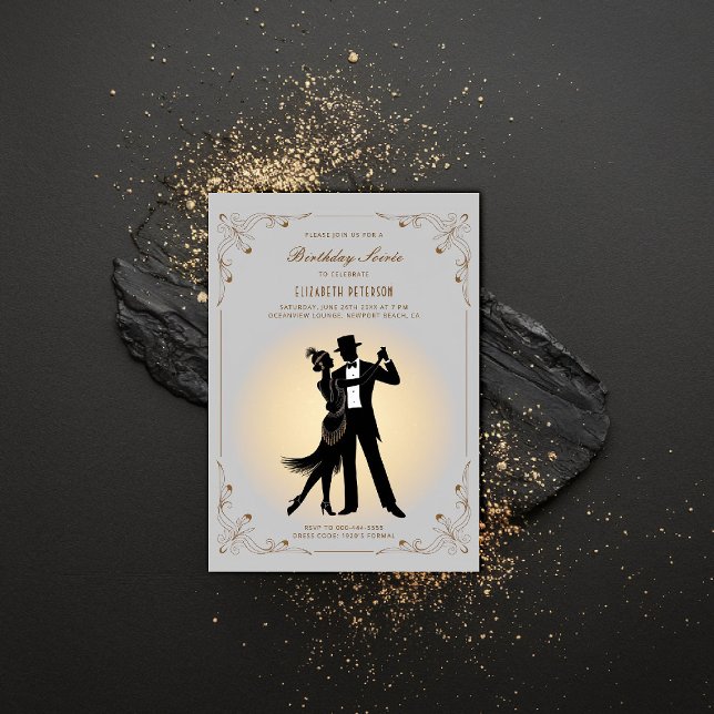 Invitación Gatsby Roaring 1920 Cumpleaños del Flapper del mar (gatsby party invitation roaring 1920s art deco frame elegant classy business corporate event)