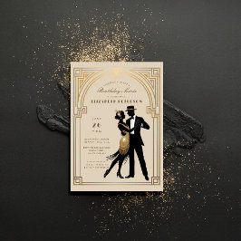 Invitación Gatsby Roaring Aniversario Art Deco Beige