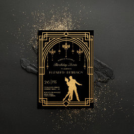 Invitación Gatsby Roaring Deco Chandeliers Gold Birthday