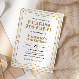 Invitación Gatsby Roaring Oro Blanco de los Años 20