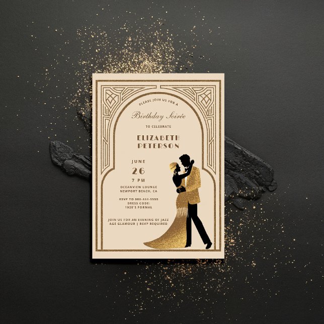 Invitación Gatsby Roaring Veinteañeros Deco Arch Beige Cumple (gatsby party invitation roaring twenties 1920s art deco nouveau arch business corporate event)