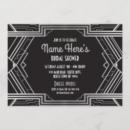 Invitación Gatsby Silver, Fiesta de la ducha de novia Art Dec