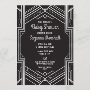 Invitación Gatsby Silver Gatsby 20 de Baby Shower Art Deco
