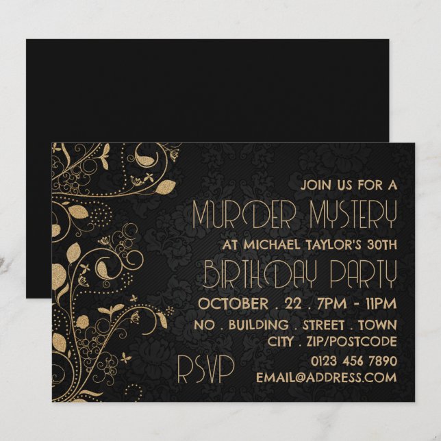 Invitación Gatsby Style, Murder Mystery Birthday Party (Anverso / Reverso)