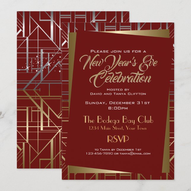 Invitación Gatsby Style NYE COLOR Oro Plata ELEGIR COLOR (Anverso / Reverso)