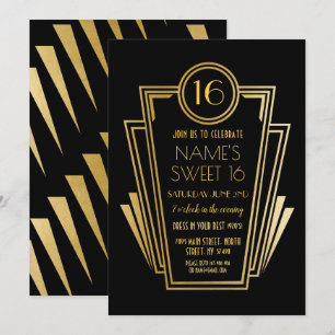 Invitación Gatsby Sweet 16 Birthday Party Art Deco 1920's Gol