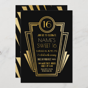 Invitación Gatsby Sweet 16 Cumpleaños Party Art Deco 1920s Go