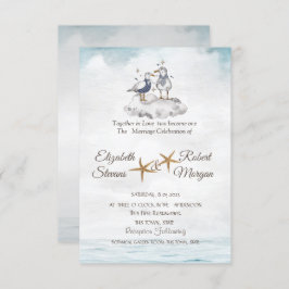 Invitación Gaviotas acuarelas en la boda de la playa de amor