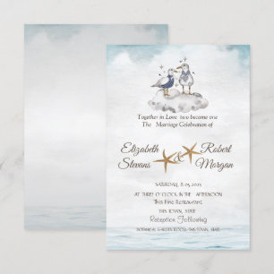 Invitación Gaviotas al aguarela enamoradas Boda de playa