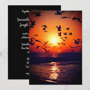 Invitación Gaviotas en la foto del atardecer Naranja y negro