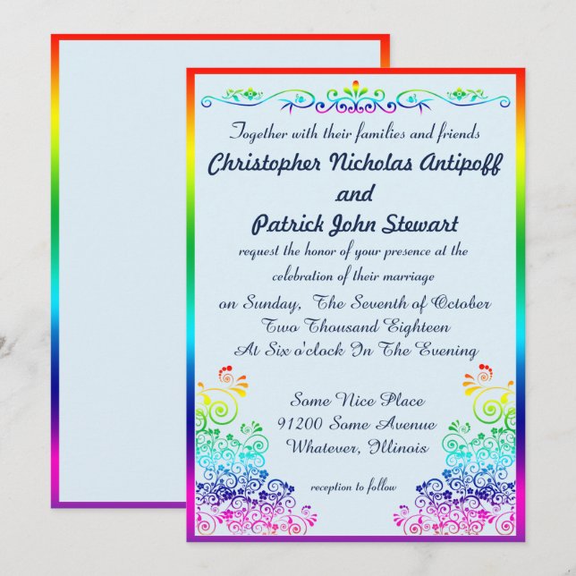 Invitación Gay arcoiris elegante Boda del orgullo (Anverso / Reverso)