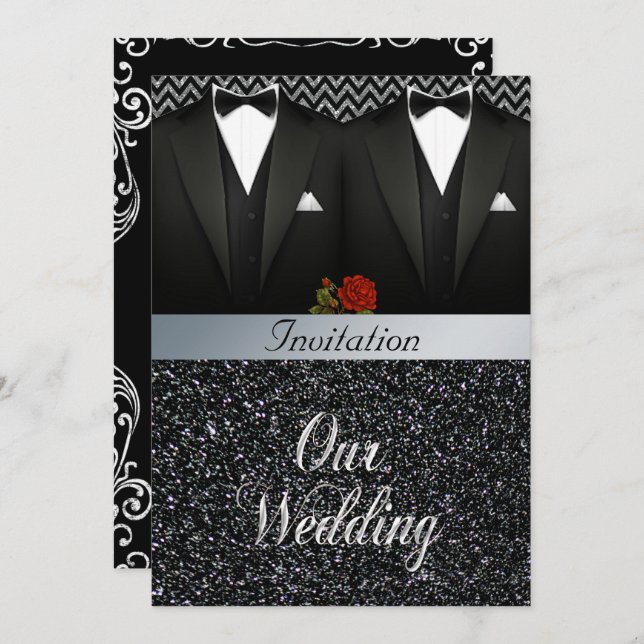 Invitación gay de la boda del smoking (Anverso / Reverso)