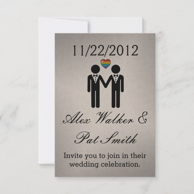 Invitación Gay de silueta crece con corazón arcoiris (Anverso)