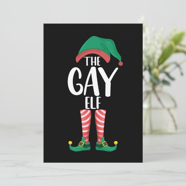 Invitación Gay Elf LGTBQ Navidades familiares a la par Fiesta (Anverso de pie)