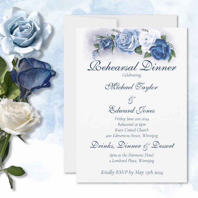 Invitación Gay Grooms Regency Blue Rosas (Subido por el creador)