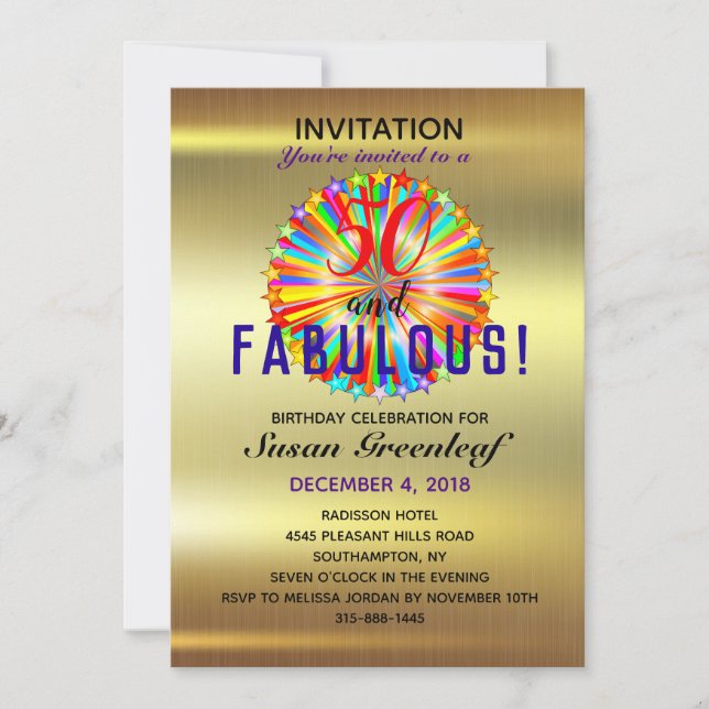 Invitación Gay LGBTQ Cualquier edad Fabuloso Rainbow Birday G (Anverso)