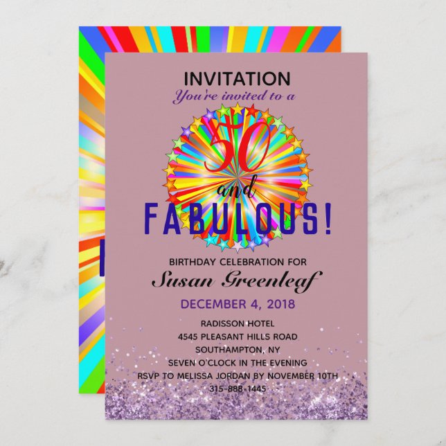 Invitación Gay LGBTQ Cualquier edad Fabuloso Rainbow Birday M (Anverso / Reverso)