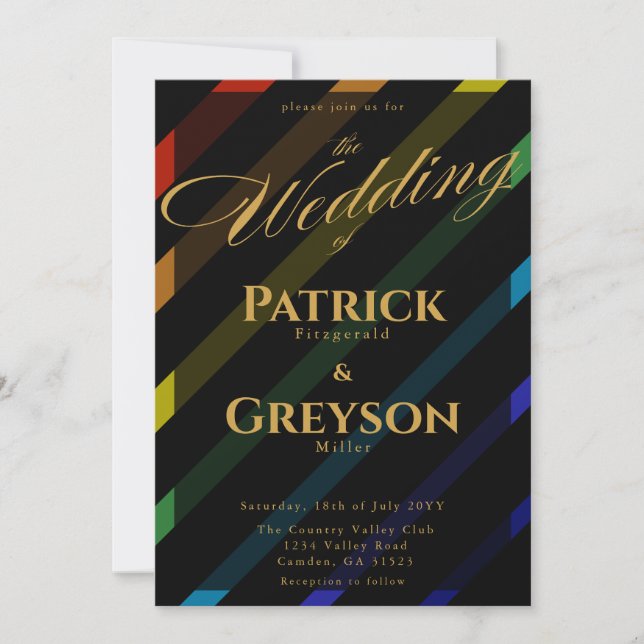 Invitación Gay Men Wedding Elegant Rainbow (Anverso)