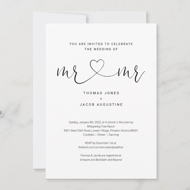 Invitación Gay Mr. y Mr. All in One Wedding Invitation (Anverso)