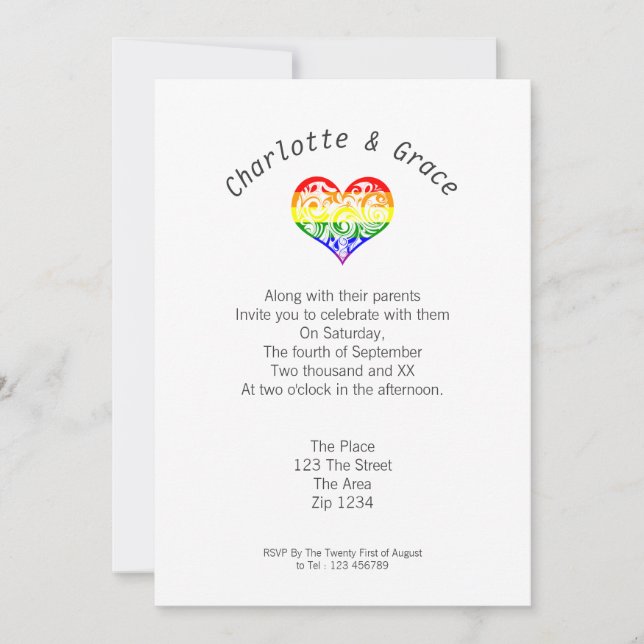 Invitación Gay Pride Corazón Simple Elegancia (Anverso)