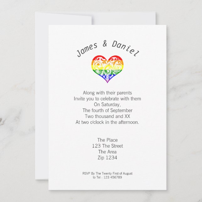 Invitación Gay Pride Corazón Simple Elegancia (Anverso)
