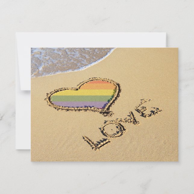 Invitación Gay Rainbow Love Heart In the Sand (Anverso)