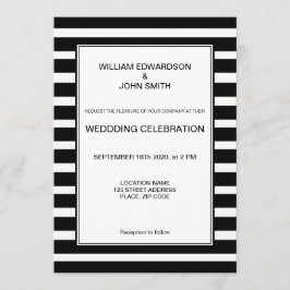 Invitación Gay Sr. y Sr. Boda de rayas blancas negras moderna