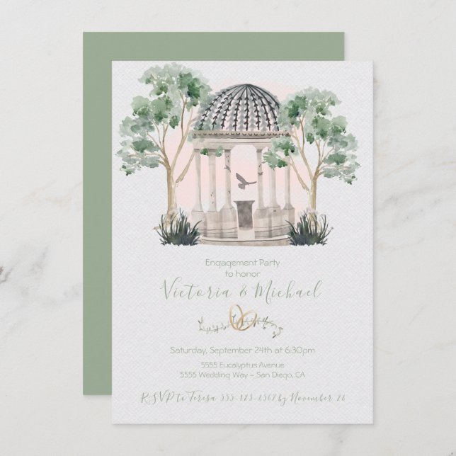 Invitación Gazebo acuarcótico con árboles eucaliptos (Anverso / Reverso)