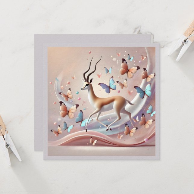 Invitación Gazelle and Butterflies Fantasy Art (Anverso/Reverso In Situ)