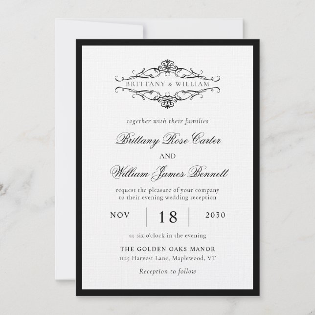 Invitación [GAZELLE] Elegante Boda monocromo blanco y negro (Anverso)