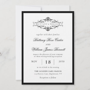 Invitación [GAZELLE] Elegante Boda monocromo blanco y negro