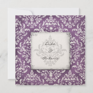 Invitación GC| Erika Vintage Damask Eggplant Golden Metallic