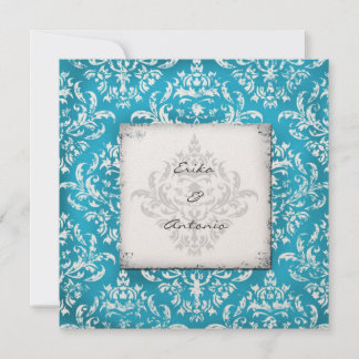 Invitación GC| Erika Vintage Damask Turquoise Golden Metalli
