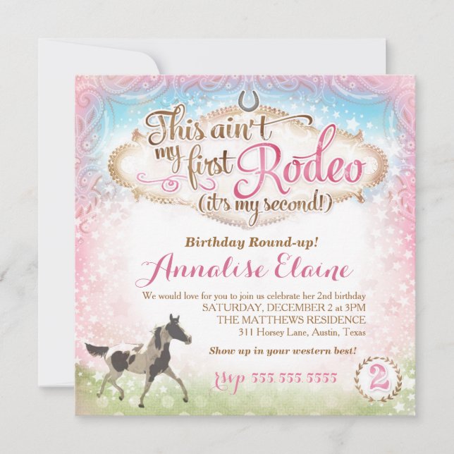Invitación GC Este no es mi primer rodeo segundo cumpleaños (Anverso)