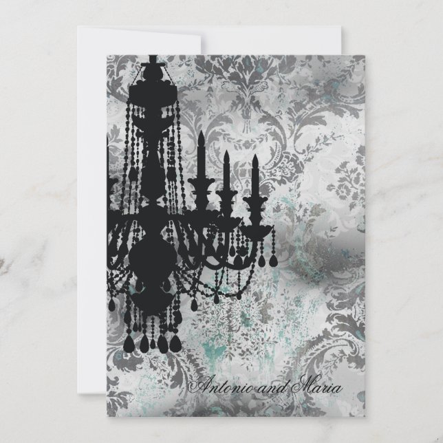 Invitación GC| Jolie Chandelier Gray Damask (Anverso)