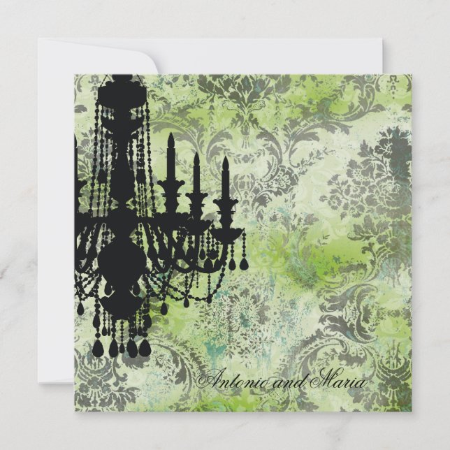 Invitación GC| Jolie Chandelier Lime Gray Damask (Anverso)