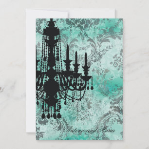 Invitación GC Jolie Chandelier Turquoise Gray Damask