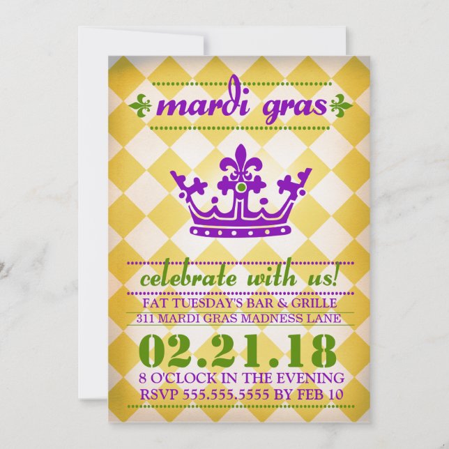 Invitación GC Mardi Gras Madness Gold Metallic (Anverso)