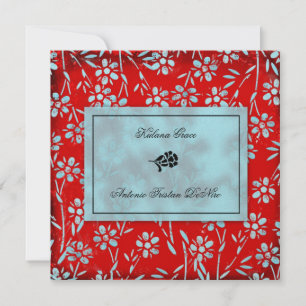 Invitación GC  Ruby Red & Turquoise Garden Square Metallic