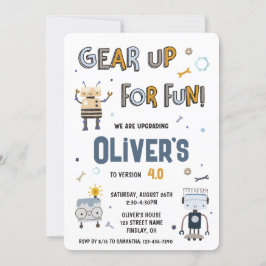 Invitación Gear Up For Fun Robots Characters Cumpleaños Party