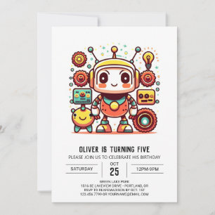 Invitación Gears Cute Personalizado Robot Cumpleaños