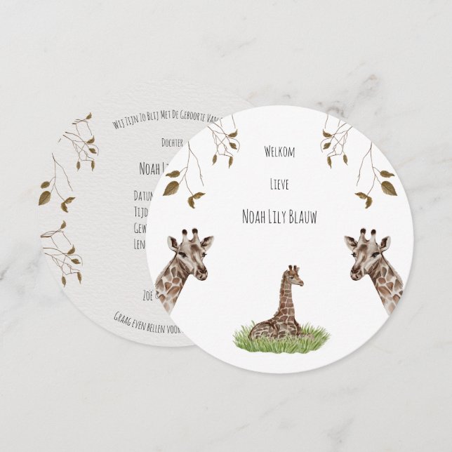 Invitación Geboortekaartje (rond) - Giraf (Anverso / Reverso)