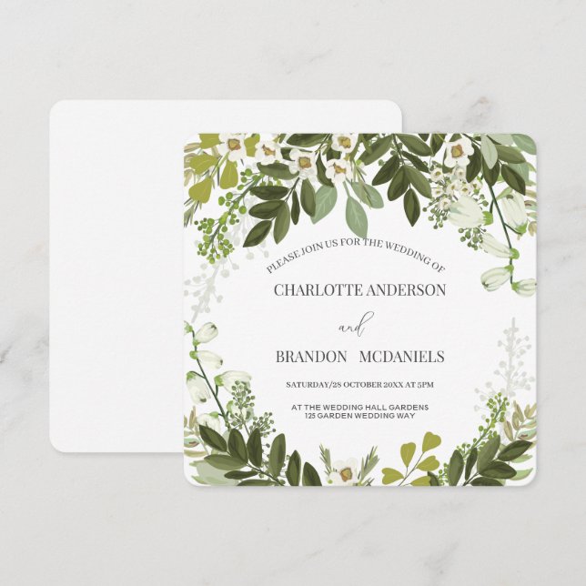 Invitación Geen deja al Boda botánico de Timeles (Anverso / Reverso)