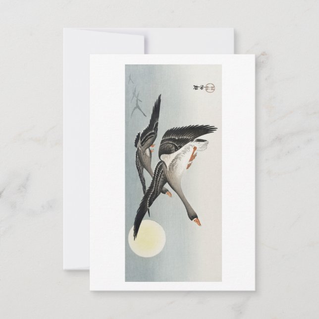 Invitación Geese en la luna llena (1900-1936) de Ohara Koson (Anverso)