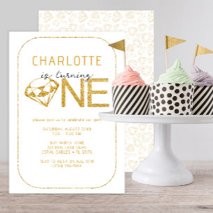 Invitación Gem Diamond One First Birthday Party Invitation